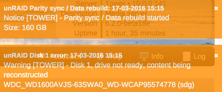 notification indicating that a disk rebuild is occurring